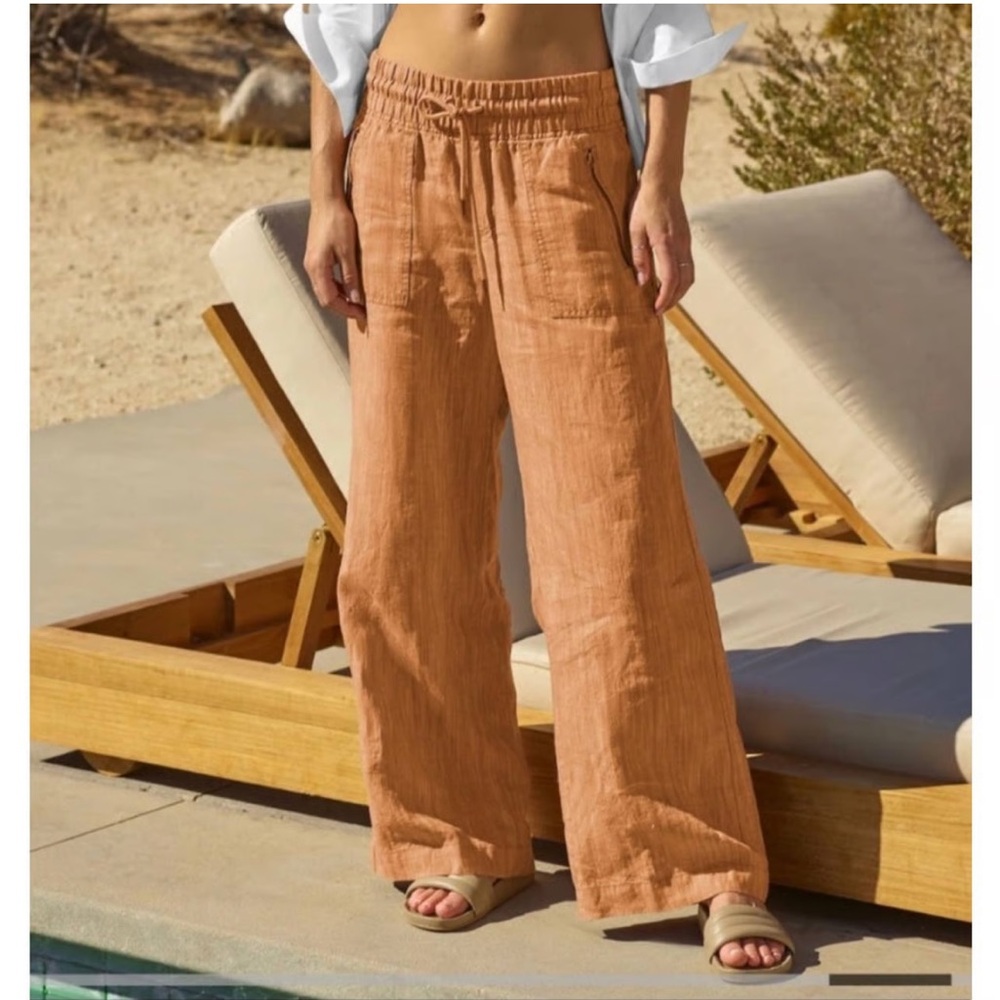 Athleta Cabo Linen Textured Wide Leg Pants Bottoms Sz 4 Casual Resortwear - Picture 9 of 10